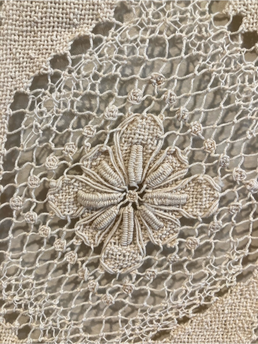Crochet Tablecloth Square Floral Design In Cream Color - Picture 10 of 13